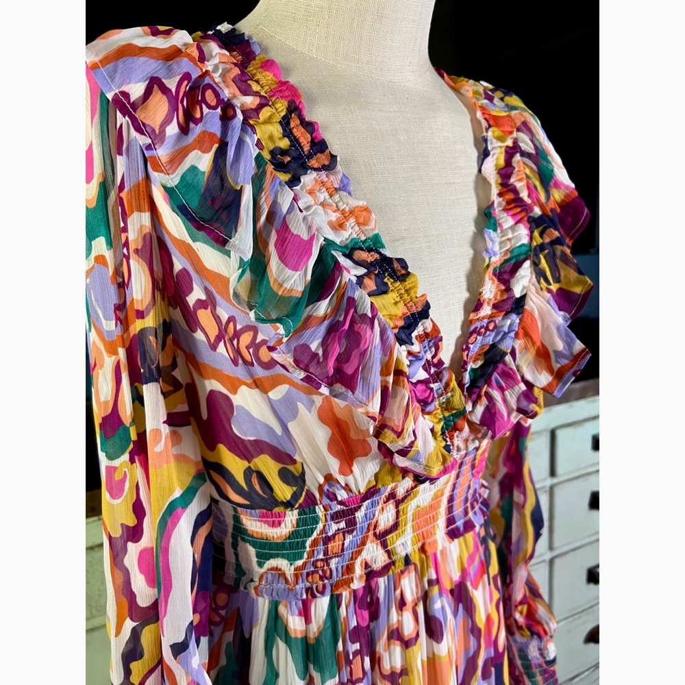 Anthropologie Odetta V-Neck Ruffle Maxi Dress M - Picture 9 of 16